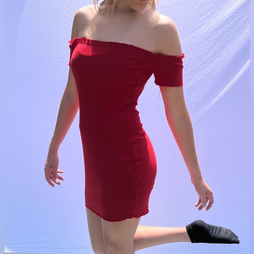 Ribbed, Off-shoulder, Bodycon dress